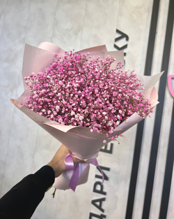 Монобукет с розовой гипсофилой