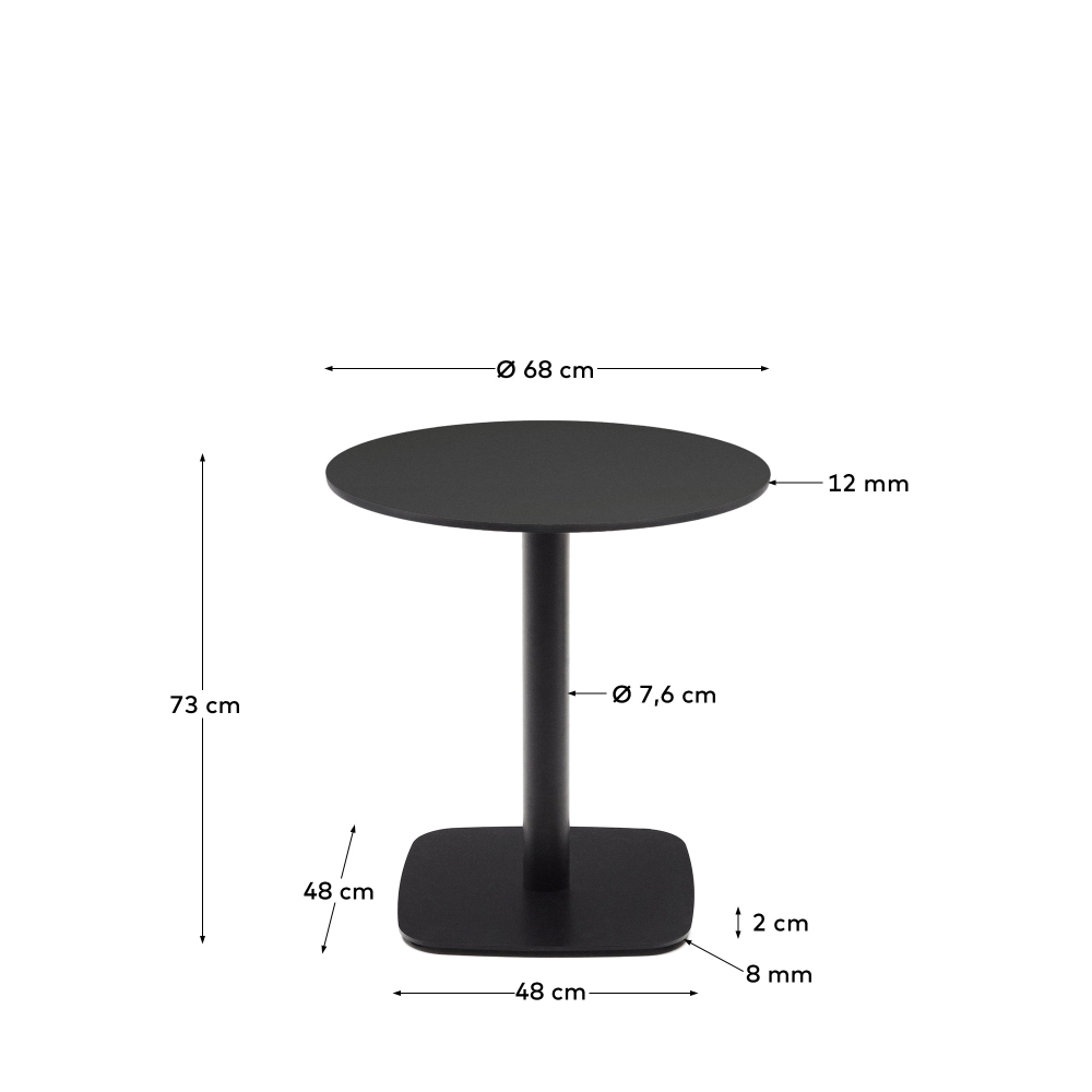 Dina Садовый круглый стол черный на черном металлическом основании Ø 68x70