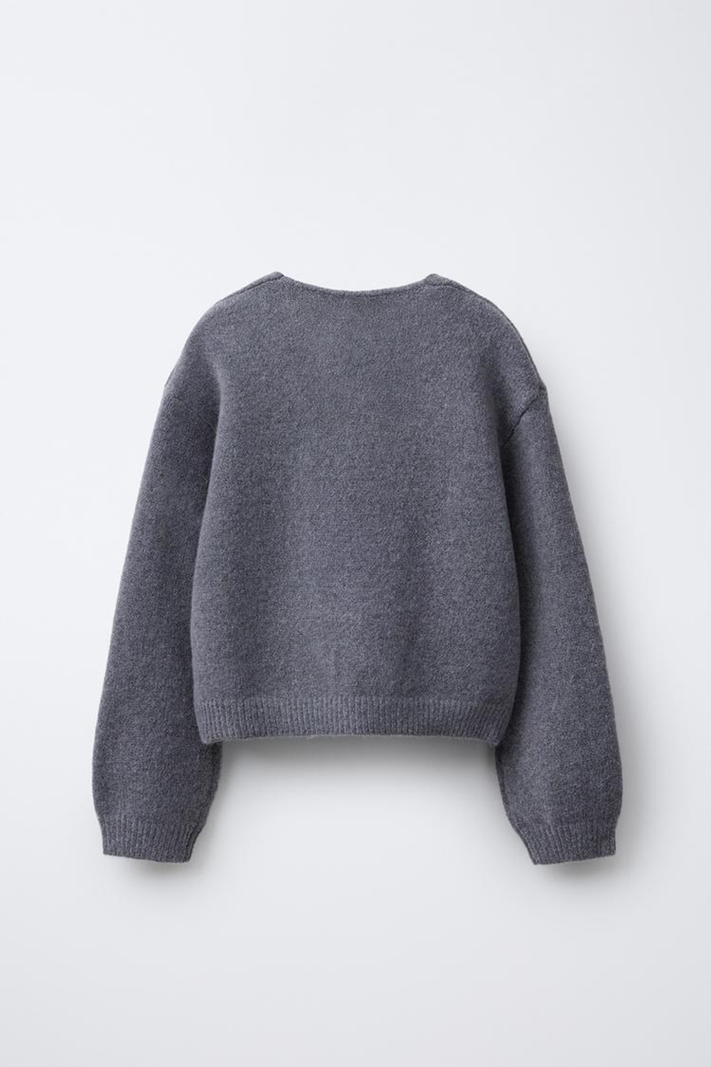 ZARA КАРДИГАН С V-ОБРАЗНЫМ ВЫРЕЗОМ, БАНТАМИ И БЛЕСТКАМИ, СЕРЫЙ