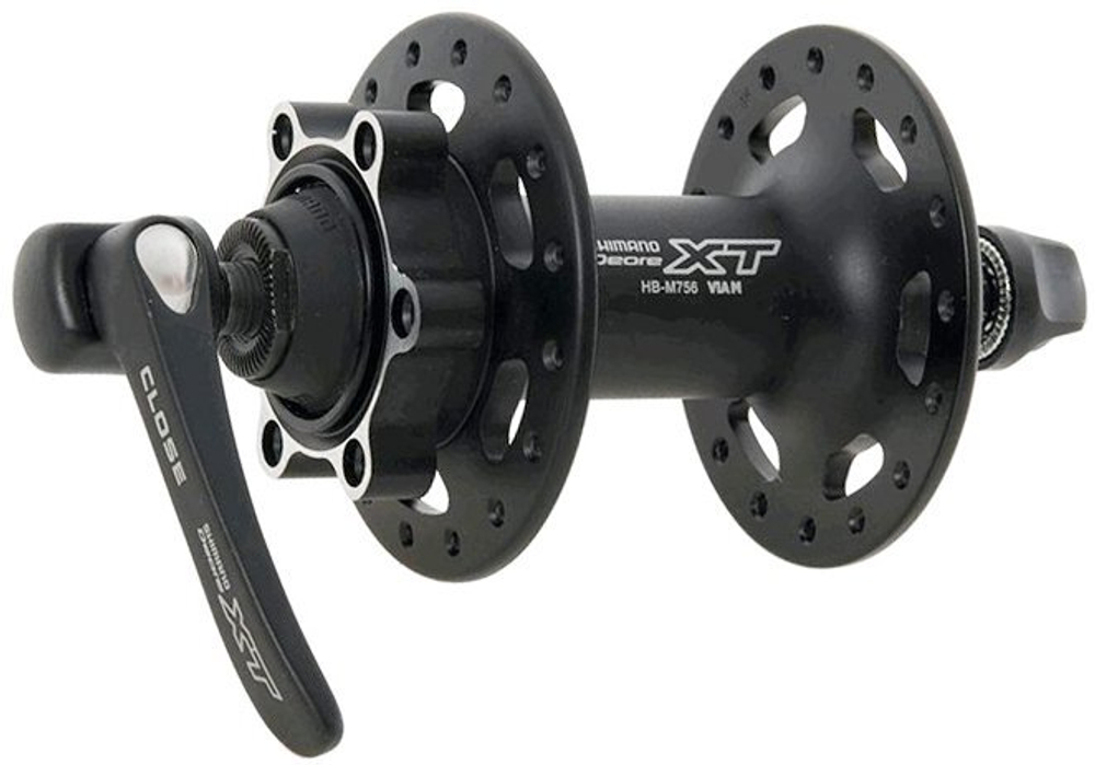 Втулка передн. Shimano XT, M756, 32 отв, 6-болт, QR, черн. EHBM756BL