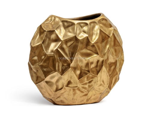 Кашпо TREEZ Effectory - Metal - Плоская сфера Design Сrumple - Сусальное золото