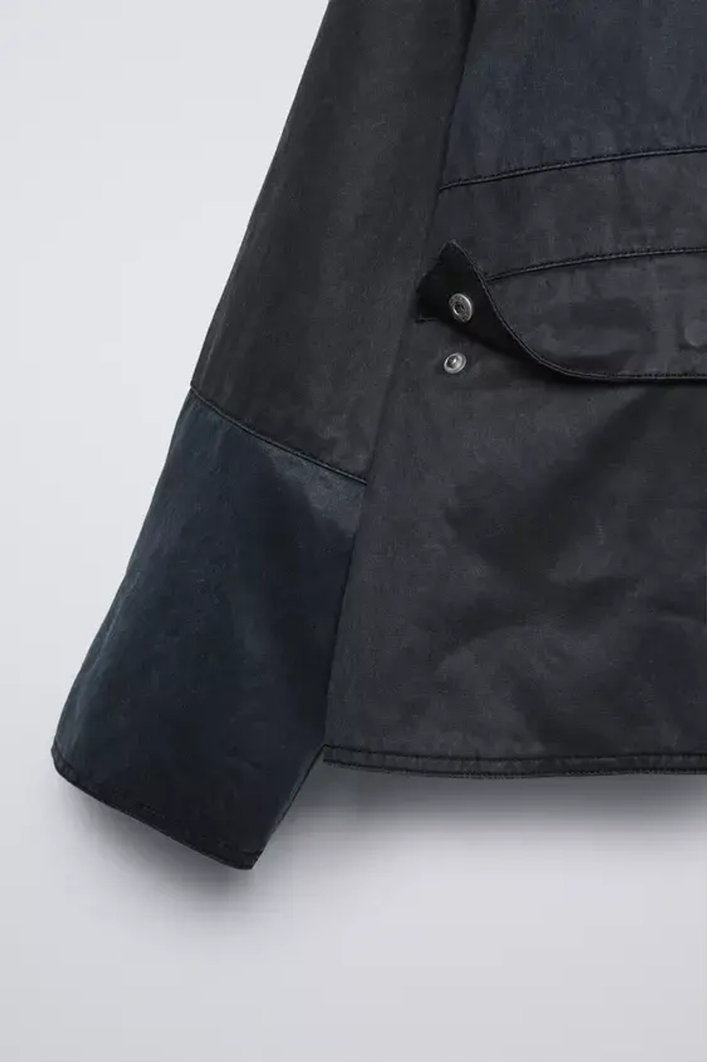 ZARA КУРТКА ИЗ ВОЩЕНОЙ ТКАНИ С КАПЮШОНОМ, СИНИЙ