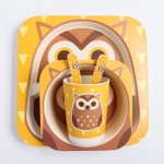 4611373 Набор детской бамбуковой посуды «Совушка», тарелка, миска, стакан, приборы, 5 предметов