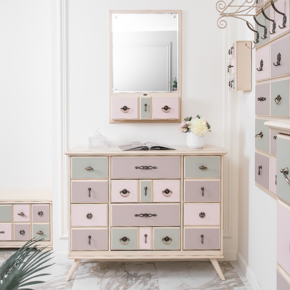 Комод Пандора - 2 с 4 ящиками и 2 полками Айвори Акварель