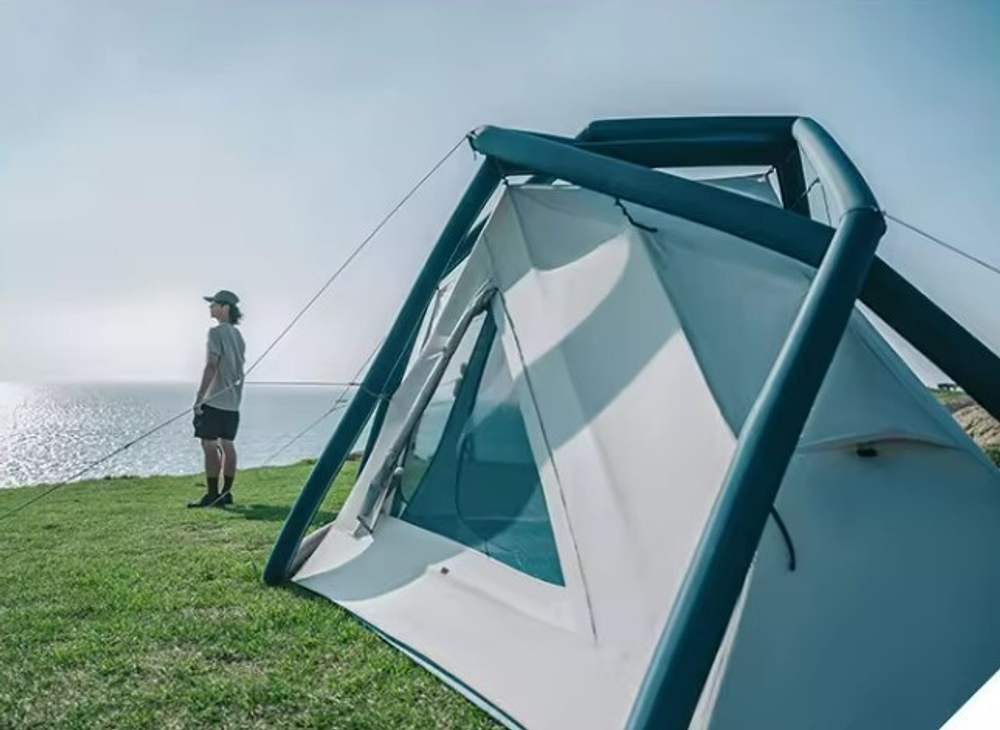 Палатка Naturehike Lingfeng Air 7.3 2-местная, быстросборная, надувной каркас, бело-голубая