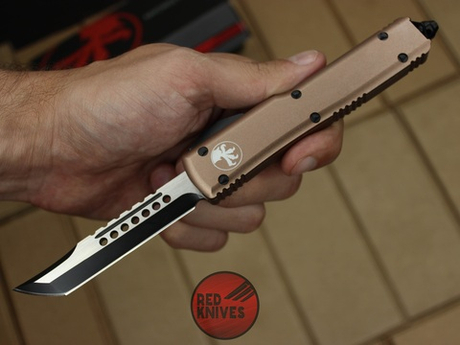 Нож Microtech Ultratech Helhound H/E - коричневая рукоять, черный клинок RK-369
