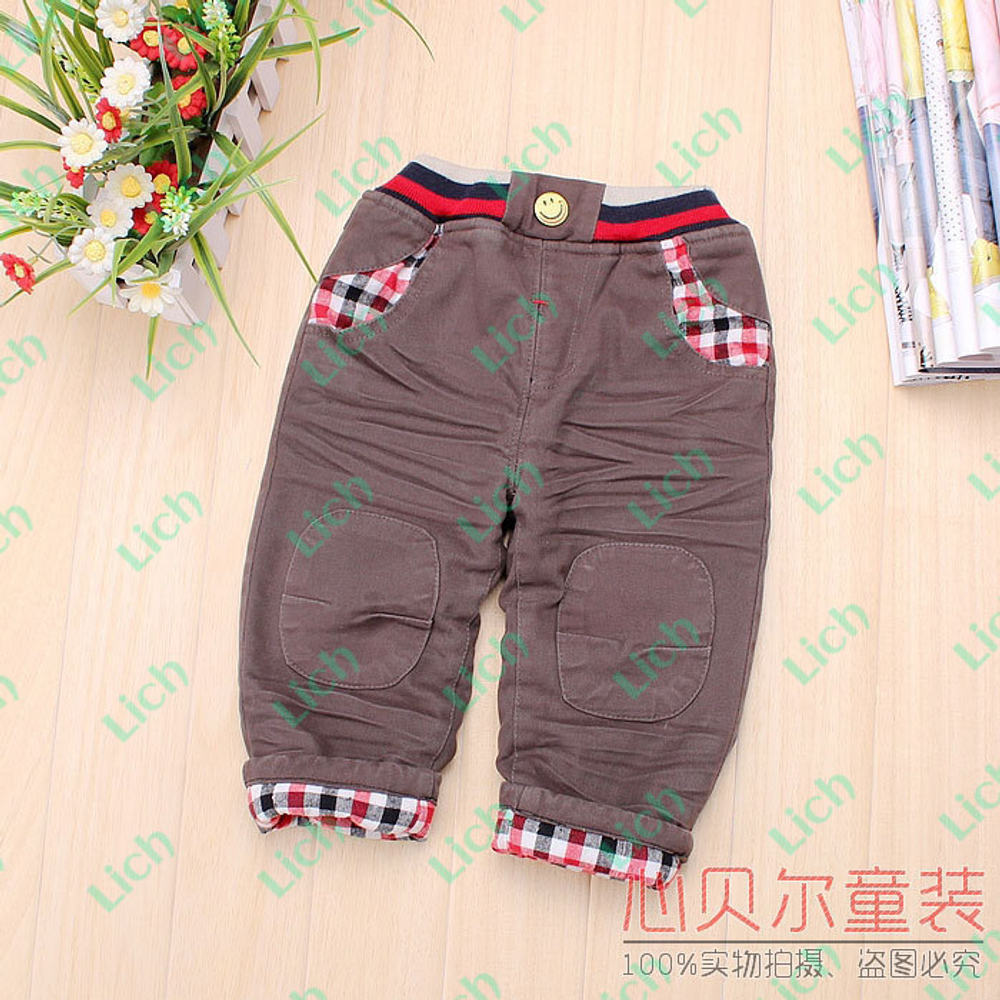 Брюки детские утепленные с клетчатыми отворотами