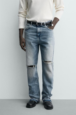 ZARA ДЖИНСЫ FLARE FIT С РАЗРЕЗАМИ, ВЫЦВЕТШИЙ СИНИЙ