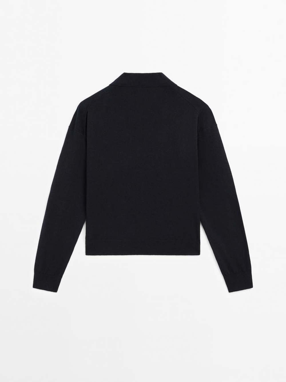 Massimo Dutti Свитер с воротником поло, темно-синий