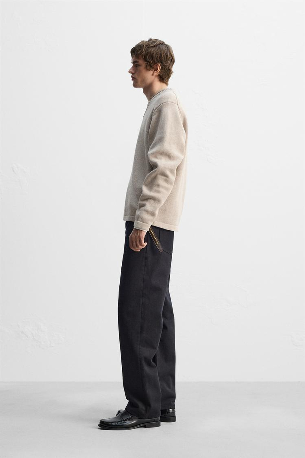 ZARA СВИТЕР С ОТВОРОТАМИ, БЕЖЕВЫЙ