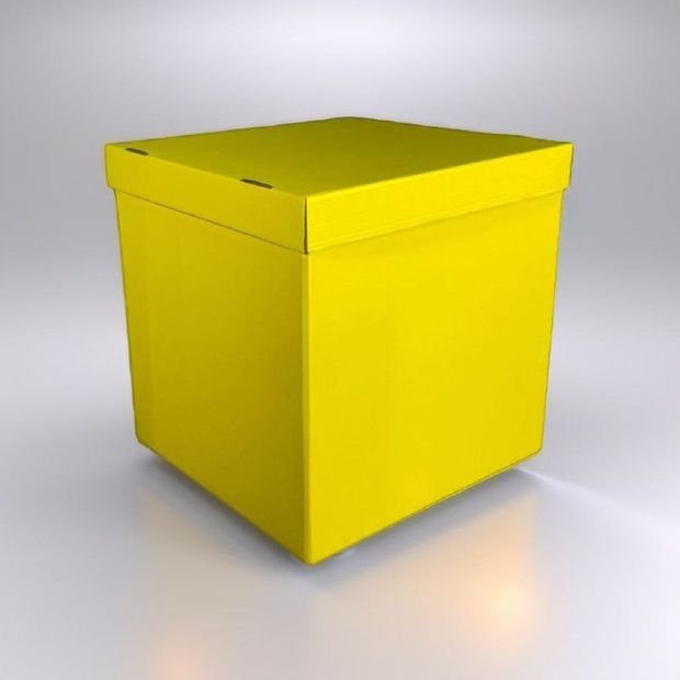 Большая коробка сюрприз для шаров желтая (60х80) с надписью и бантом (оформленная)