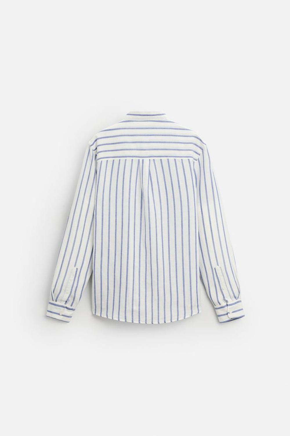 ZARA РУБАШКА ИЗ ХЛОПКА И ЛЬНА, БЕЛЫЙ/МОРСКОЙ-СИНИЙ