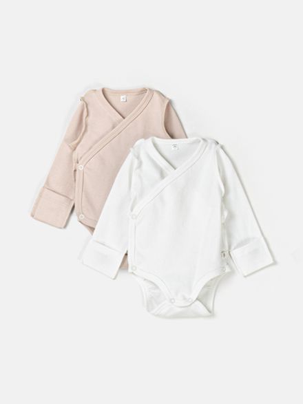 Комплект боди-кимоно с наружными швами "Сливки/Крем-брюле" 2 шт 0+