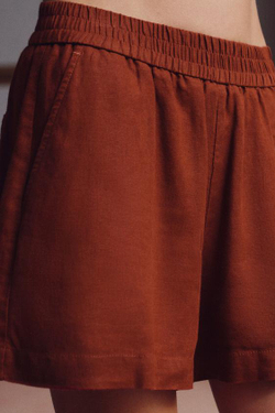 ZARA БЕРМУДЫ ИЗ СМЕСОВОГО ЛЬНА С ЭЛАСТИЧНЫМ ПОЯСОМ, МЕДНЫЙ