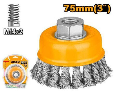 Щетка проволочная чашечная витая М14 75х0,5мм INGCO WB20751