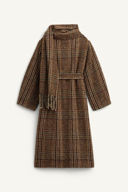 ZARA ПАЛЬТО ИЗ СМЕСОВОЙ ШЕРСТИ, КОРИЧНЕВЫЙ