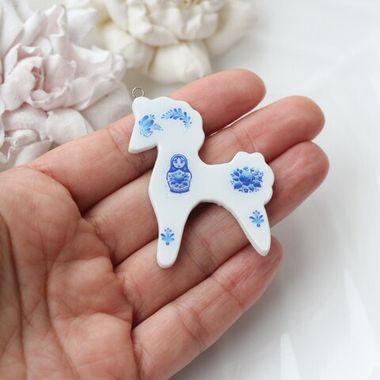 Подвеска Лошадка, гжель, 50*40 мм, S005