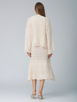 Женская трикотажная юбка молочная с ажурным узором