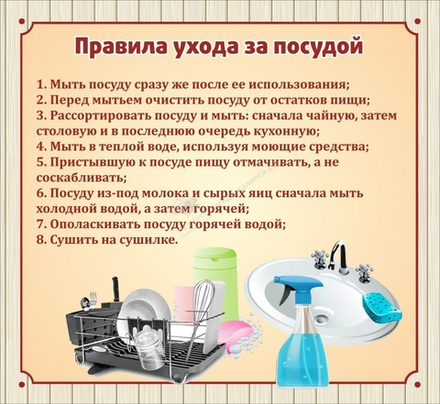 Стенд "Правила ухода за посудой"