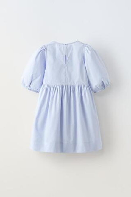 ZARA ПЛАТЬЕ ИЗ ПОПЛИНА С БАНТАМИ, ГОЛУБОЙ