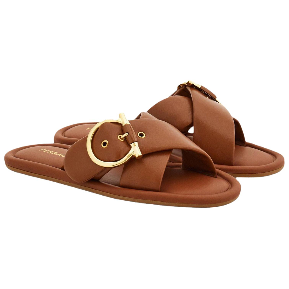 Ferragamo Gancini Slide Slippers Women"s Brown