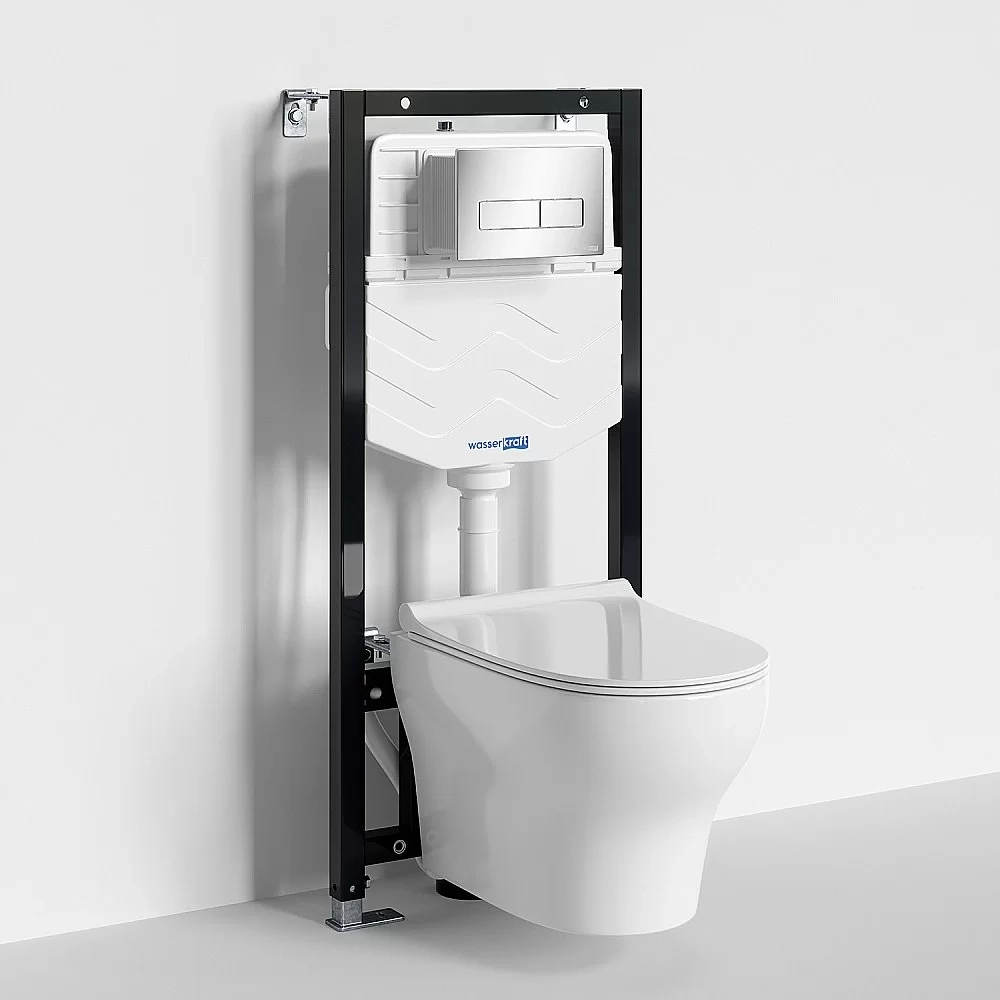Унитаз подвесной WasserKRAFT Berkel 10TLT.010.ME.CH03.H001 безободковый, с инсталляцией Aller 10, с крышкой микролифт, белый/кнопка хром