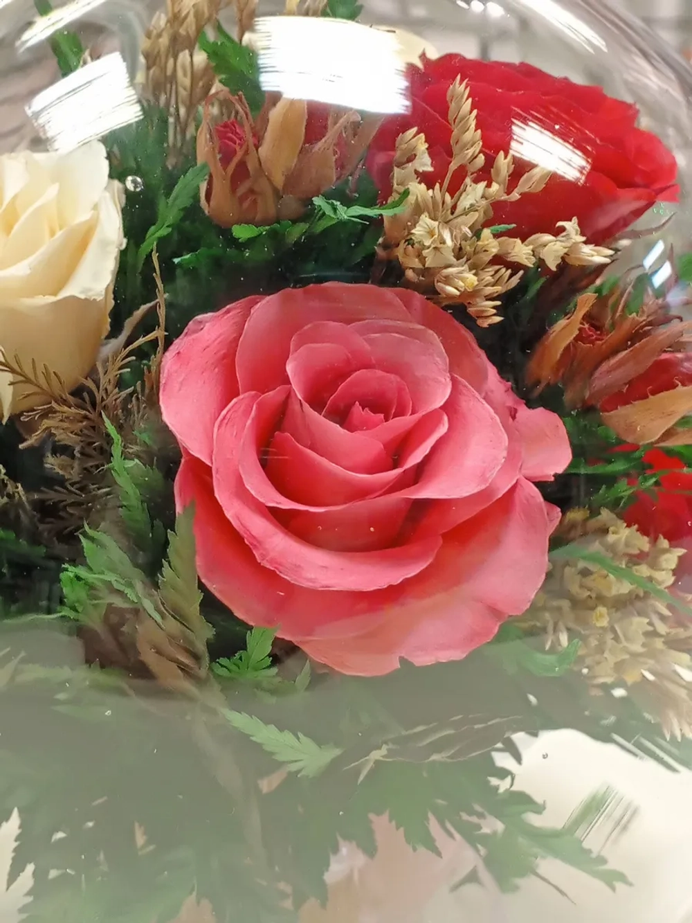 натуральные розы в стекле, вакуум