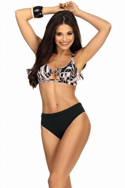 Раздельный купальник с принтом и металлическим декором на лифе (Размер: 80/40) (Цвет: черный с белым)