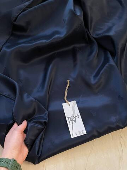 Вискоза жаккардовая подкладочная (Versace Collection, 100%вискоза, Синий/логотип и надпись бренда, 140, 100 гр/м2)