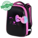 Ранец BRAUBERG SHINY, 2 отделения, с брелком, "Smiling cat", 38х28х14 см, 272040