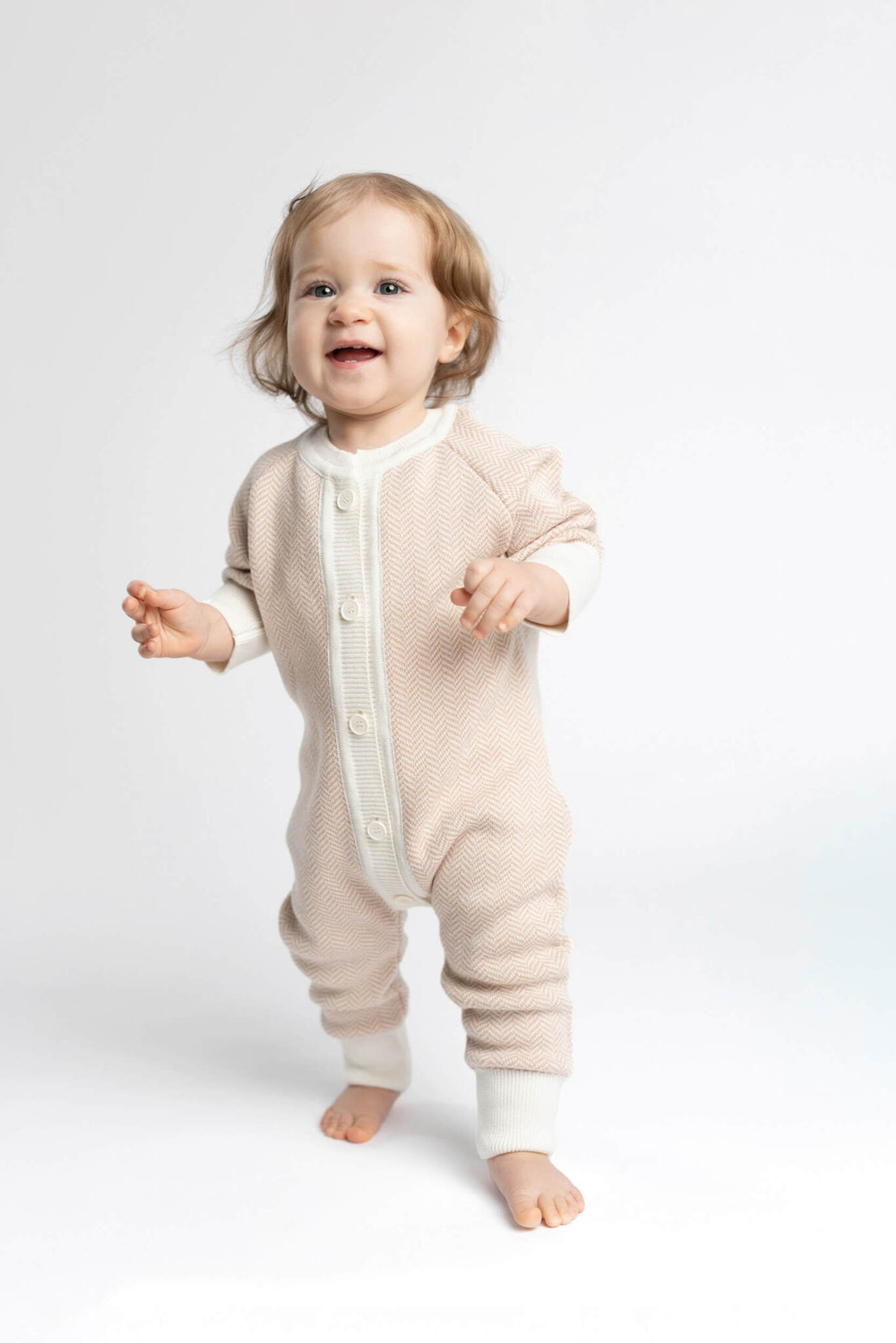 7055-157 Комбинезон вязаный "Ёлочка" (экрю+бронза)