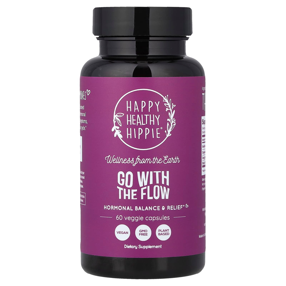 Happy Healthy Hippie, Go With The Flow, средство для гормонального баланса и облегчения состояния, 60 растительных капсул