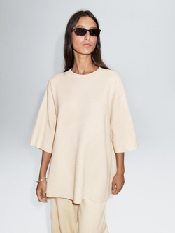 Massimo Dutti Трикотажная футболка с круглым воротником, бежевый