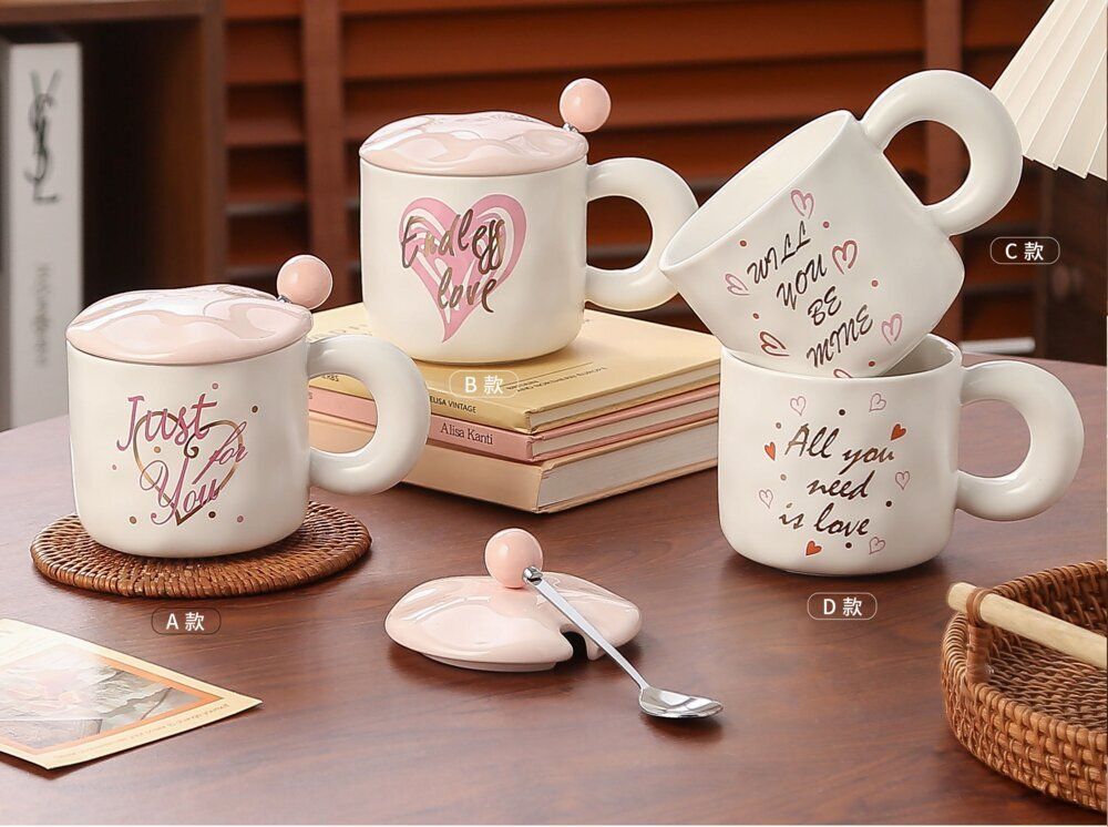 GAEM Кружка с крышкой и ложкой, 330 мл, L14 W9 H9 см, 4в.