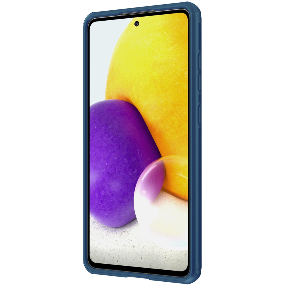 Усиленный чехол синего цвета для Samsung Galaxy A72 (4G и 5G) с 2021 года от Nillkin с защитной шторкой камеры, серии CamShield Pro Case