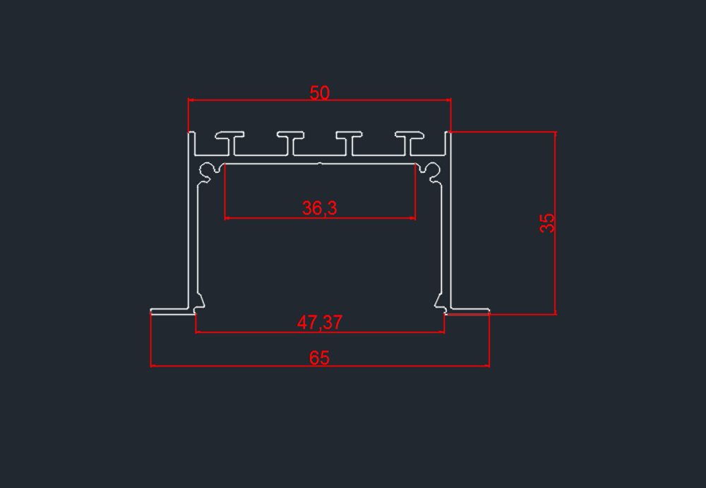 Встраиваемый алюминиевый профиль 65х35х2000. Цвет: RAL9003