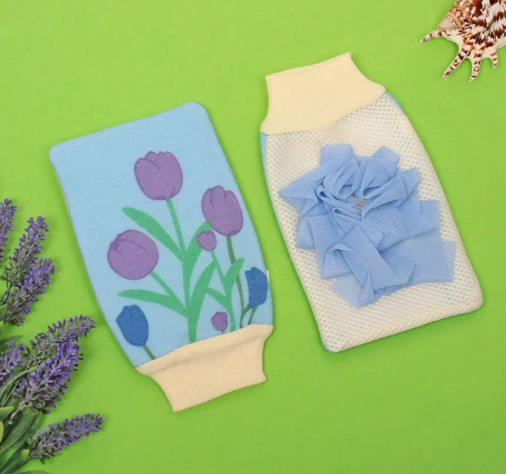 Мочалка - варежка массажная «Premium - KASKATA», цвет голубой, 24*15см (ZIPпакет)