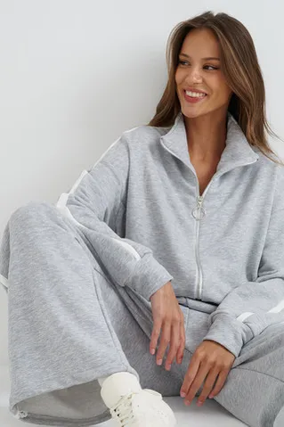 Олимпийка на молнии с лампасами цвета серый меланж