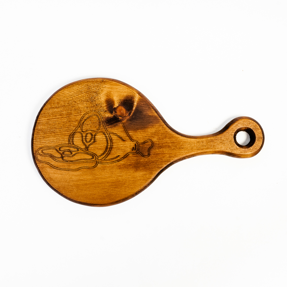 Деревянная разделочная доска из древесины сибирского кедра для мяса с гравировкой RD43