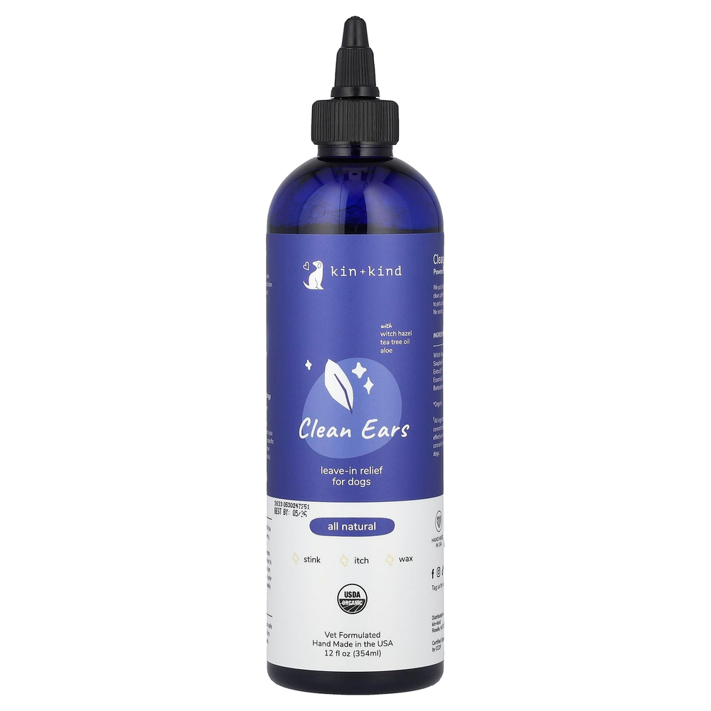 Kin+Kind, Clean Ears, несмываемое средство для собак, 354 мл (12 жидк. унц.)