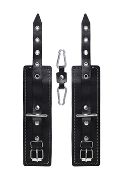 Черные двухслойные наручники с белой строчкой
