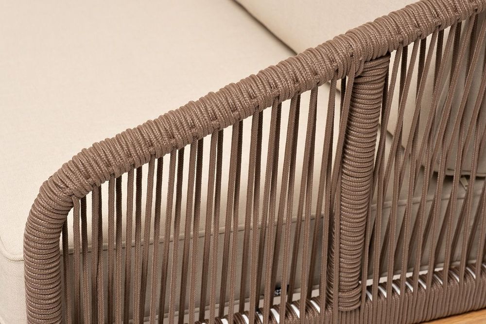 "Канны" лаунж-зона 4-местная из роупа со столом "Гранада" (серый гранит), основание дуб, роуп коричневый, ткань бежевая