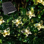 Гирлянда для улицы «Бабочка» 3 м 20 ламп LED чёрный провод, 2 реж.,IP-55, Теплый белый (солнечная батарея)