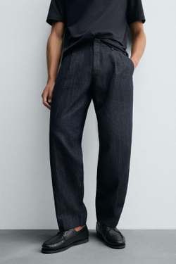 ZARA УКОРОЧЕННЫЕ ДЖИНСОВЫЕ БРЮКИ ШИРОКОГО КРОЯ, ИНДИГО