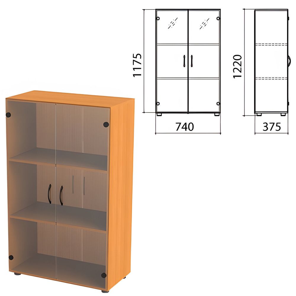 Шкаф закрытый со стеклом "Фея", 740х375х1220 мм