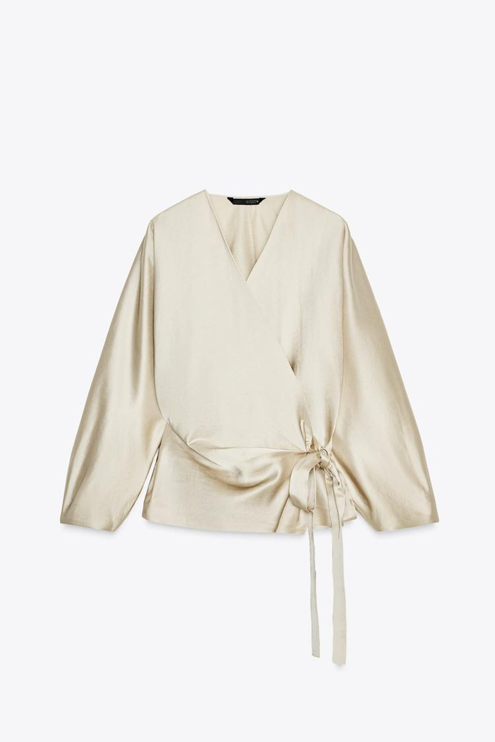 ZARA БЛУЗА С ЗАПАХОМ И ЗАВЯЗКАМИ ИЗ ЛЬНА ZW COLLECTION, БЕЖЕВЫЙ