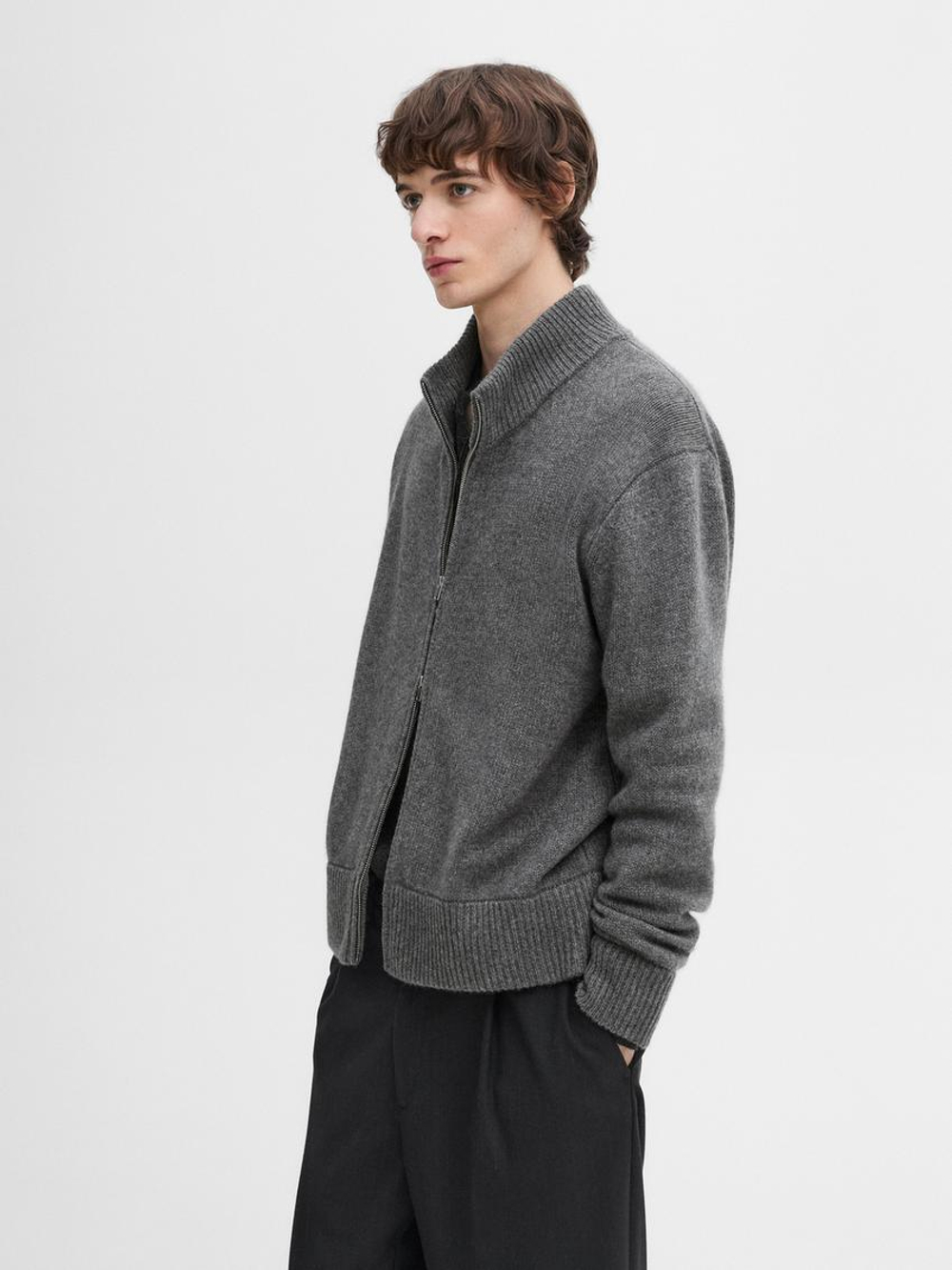 Massimo Dutti кардиган из кашемира с застежкой-молнией, серый меланжевый