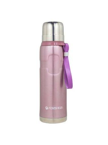 Термос для напитков 750мл(нерж.сталь,пробка с термоизолятором,крышка-кружка,горячее-до18ч,холодное-до 24ч,розовый) Forsage F-750P