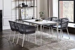 "Малага" обеденная группа на 4 персоны со стульями "Марсель", каркас белый, роуп светло-серый