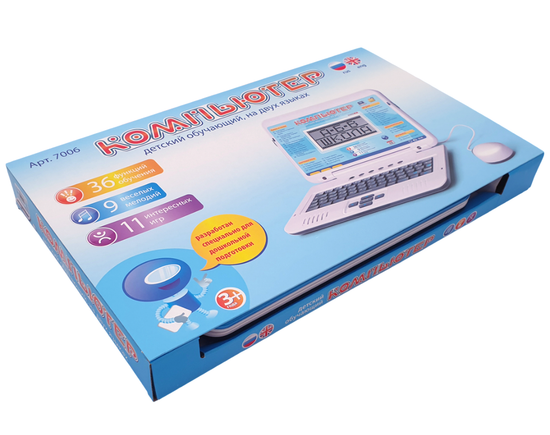 Детский обучающий ноутбук русско-английский (35 функций) с мышкой ( синий )